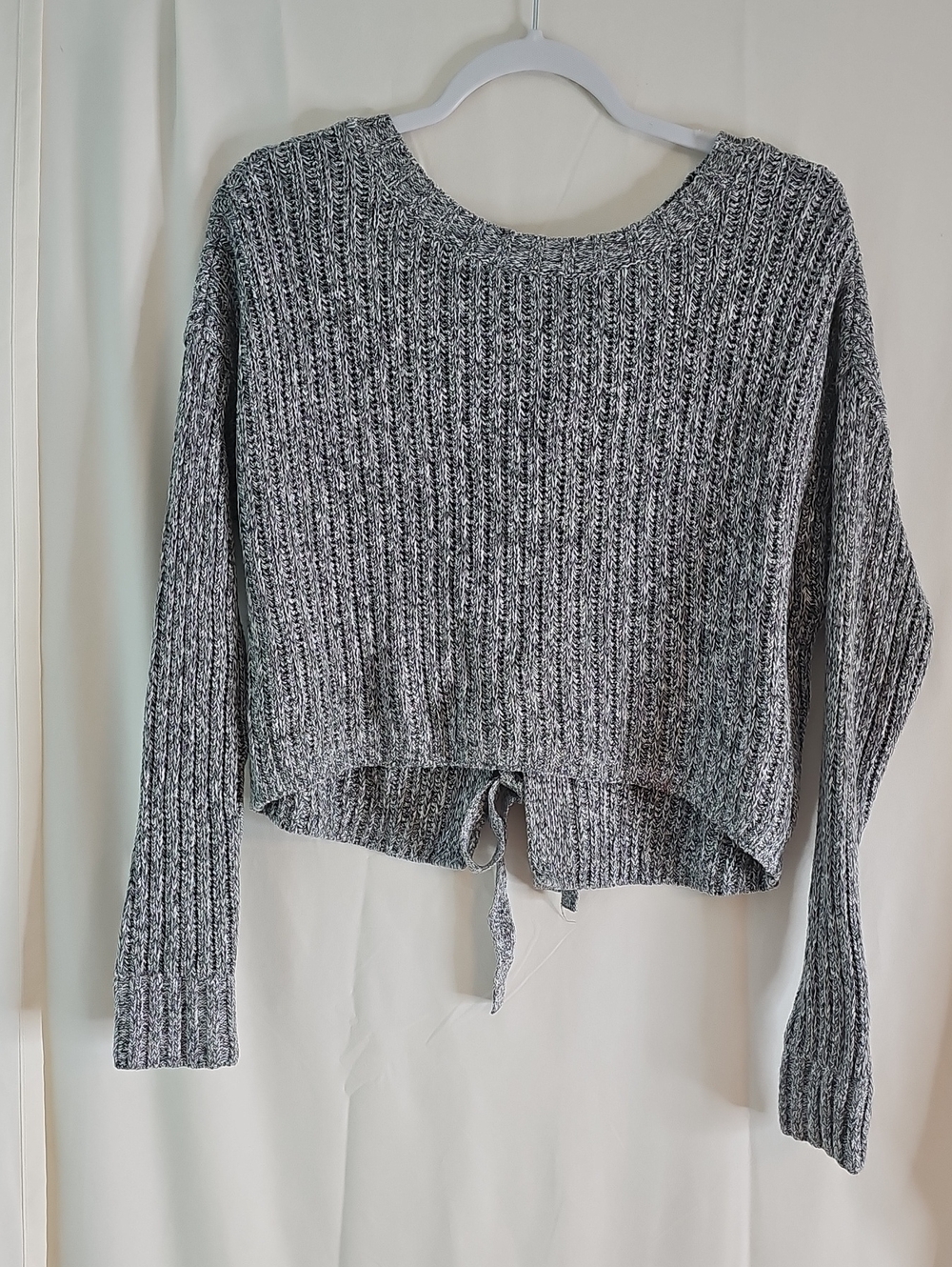 Hollister Marled Grey Ribbed Tie-Back Crew Sweater